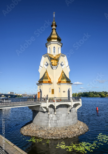 Beautiful chapel on river bank, Kiev, Ukraine