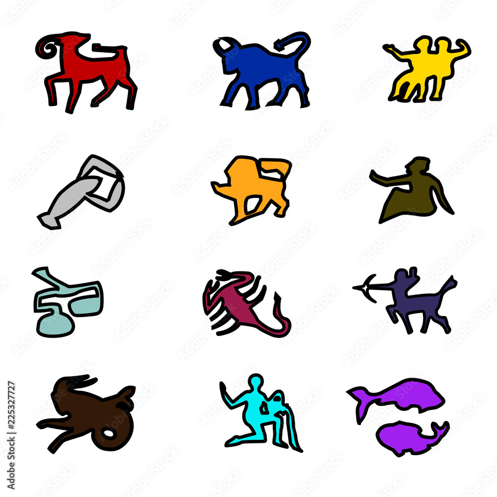 Icons. All signs of the zodiac. Colorful shapes Icons. All signs of the zodiac. Colorful shapes