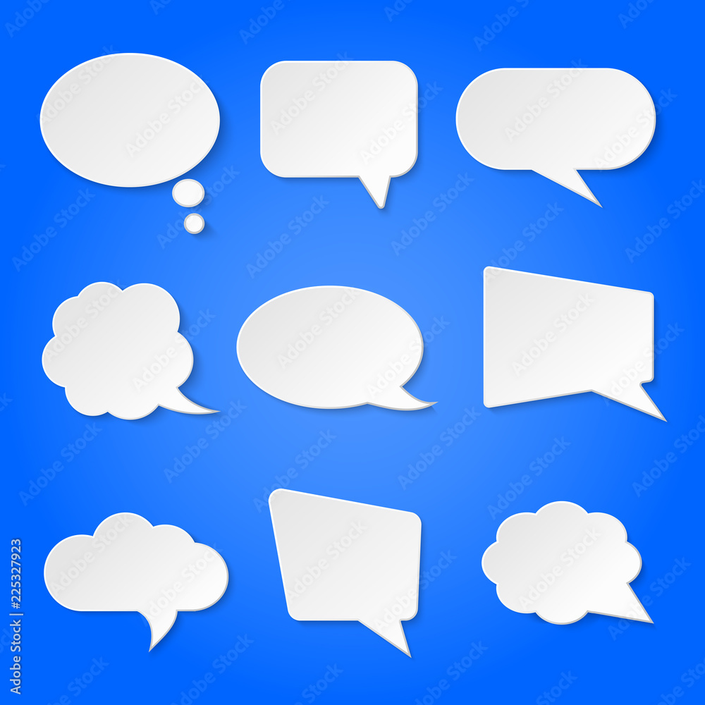 White blank retro speech bubbles vector set isolated on blue background illustration White blank retro speech bubbles vector set isolated on blue background illustration