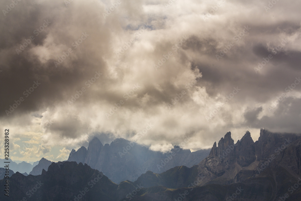 Obraz premium Beautiful storm cloudscape in the Dolomite Alps, Italy, in summer