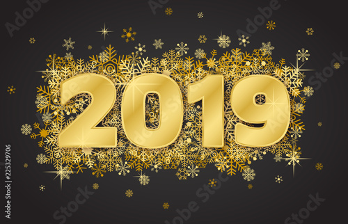 Happy new year card 2019 on dark background 