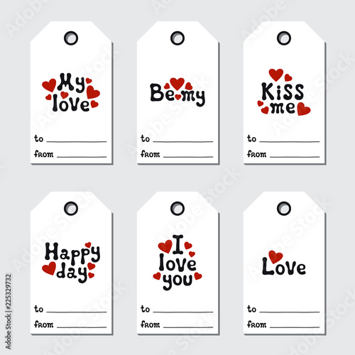 St Valentine's day gift tags. Printable tags collection. Love, romantic, wedding theme. Hand drawn holiday label. Handdrawn lettering phrase. Love wish.