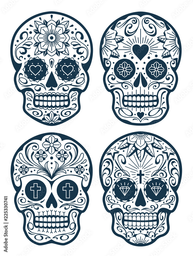 Vector Mexican Skulls with Patterns