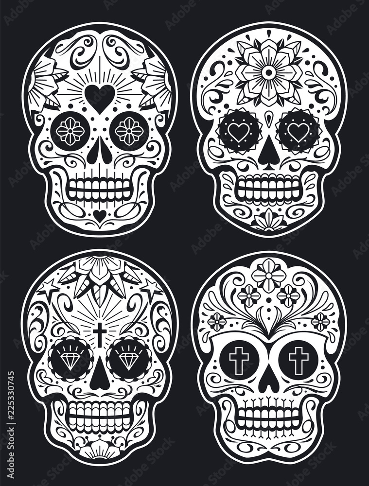 Vector Mexican Skulls with Patterns Vector Mexican Skulls with Patterns