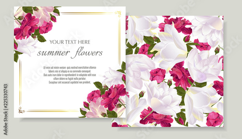 Vector banners set with roses and tulips flowers.Template for greeting cards, wedding decorations, invitation ,sales. Spring or summer design. Place for text.
