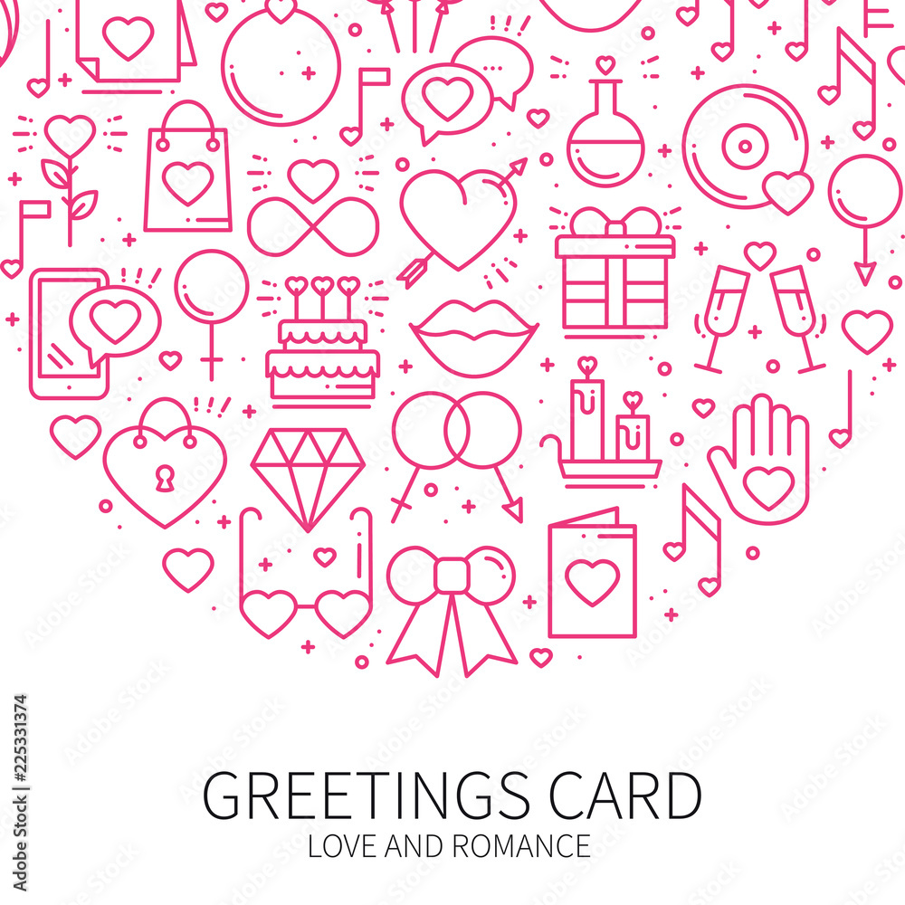 Circle with love symbols in line style. Love couple relationship dating wedding romantic amour concept theme. Unique Valentine day round print. Elements, icons. Circle with love symbols in line style. Love couple relationship dating wedding romantic amour concept theme. Unique Valentine day round print. Elements, icons.