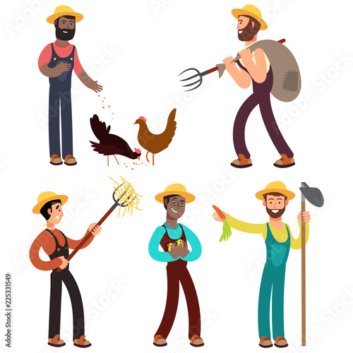 International farmers team cartoon vector illustration. Farmer character profession, occupation agriculturist
