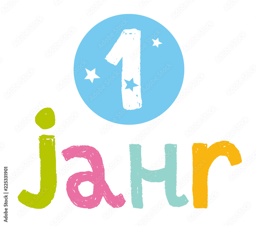 1 Jahr Schriftzug farbig Stock Illustration Adobe Stock