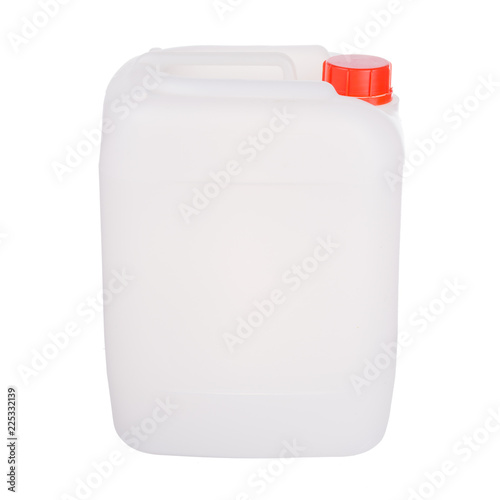 One Plastic jerrycan isolated on white background photo