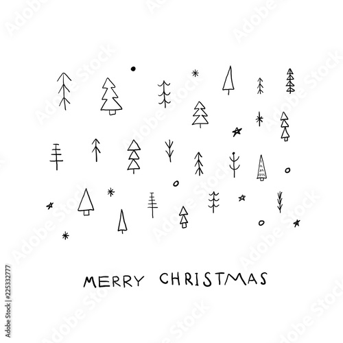 Merry Christmas tree snow winter season postcard