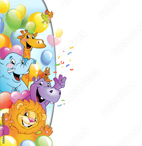 Photography Cartoon cheerful animals, holiday background