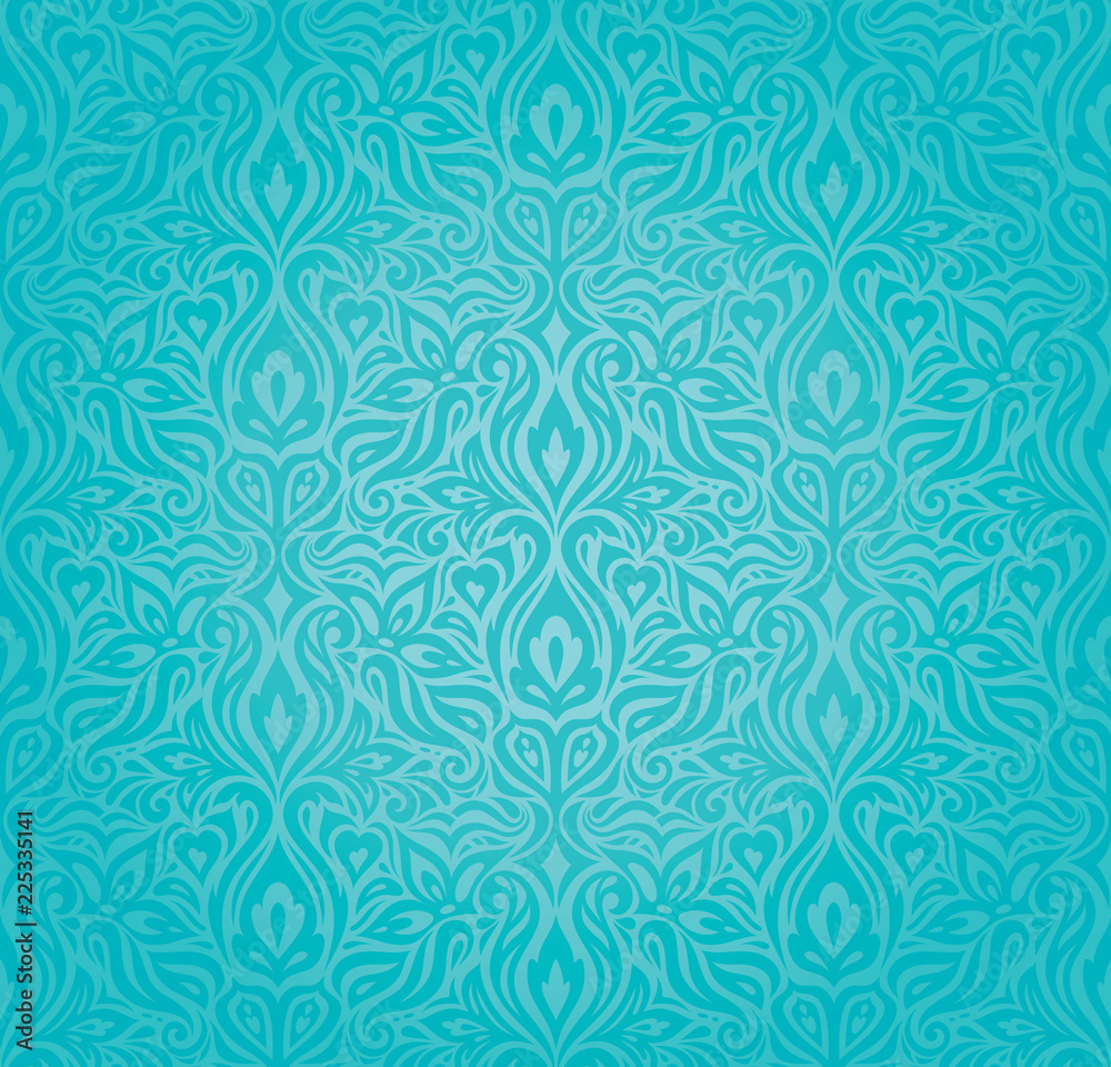 Turquoise  floral holiday vintage background design trendy blue-to-green fashion wallpaper pattern