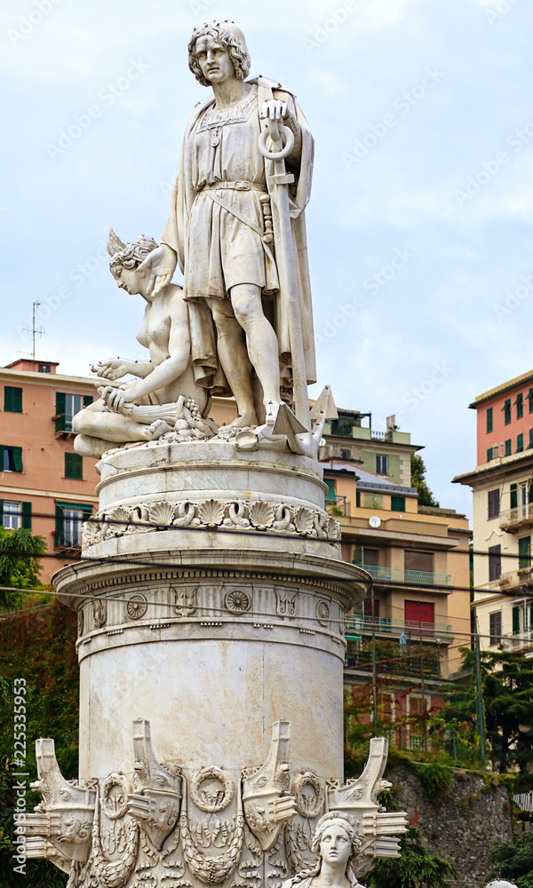 Genoa, Italy -  monument to Christopher Columbus in Piazza Acquaverde, built and dedicated to the navigator in 1862.