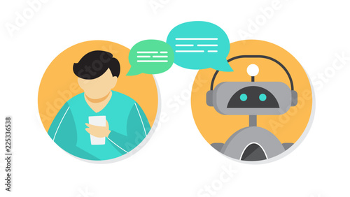 Man talking to a chatbot online on smartphone