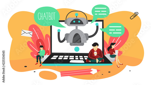 Talking to a chatbot online on laptop