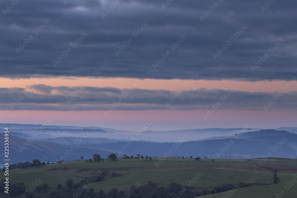 British Countryside Farming Hills at Sunrise British Countryside Farming Hills at Sunrise