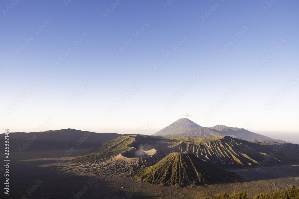Lanscape of Mount Bromo volcano during sunrise and clear sky, East Java, Indonesia.