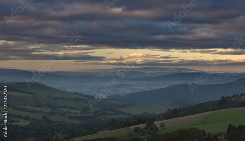 British Countryside Hills at Misty Autumnal Morning