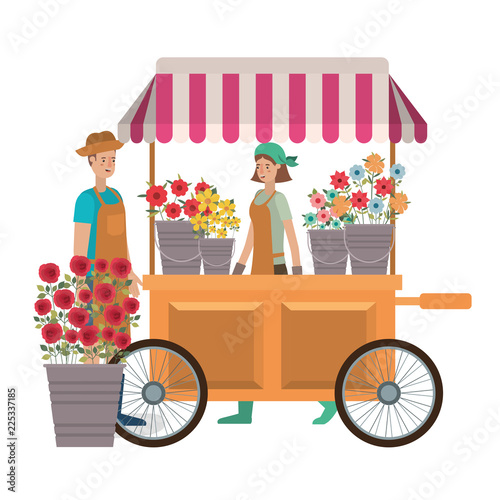 couple in store kiosk with flowers avatar character