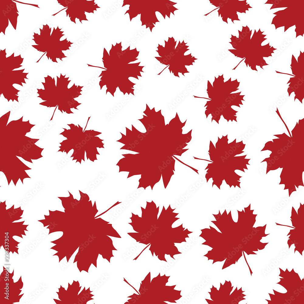 Seamless pattern with autumn maple leaves.  Red leaves on white background. Vector illustration