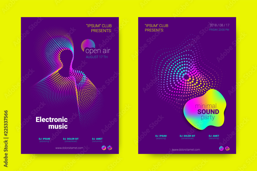 Naklejka premium Music Posters with Wave Lines and Distortion.