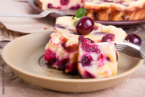 Piece of sweet cherry clafouti.