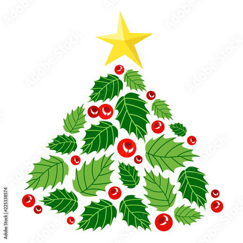 Cute christmas tree made of holly berry
