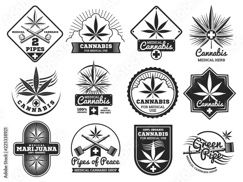 Hashish, rastaman, hemp, cannabis, marijuana vector logos and labels set isolated on white illustration