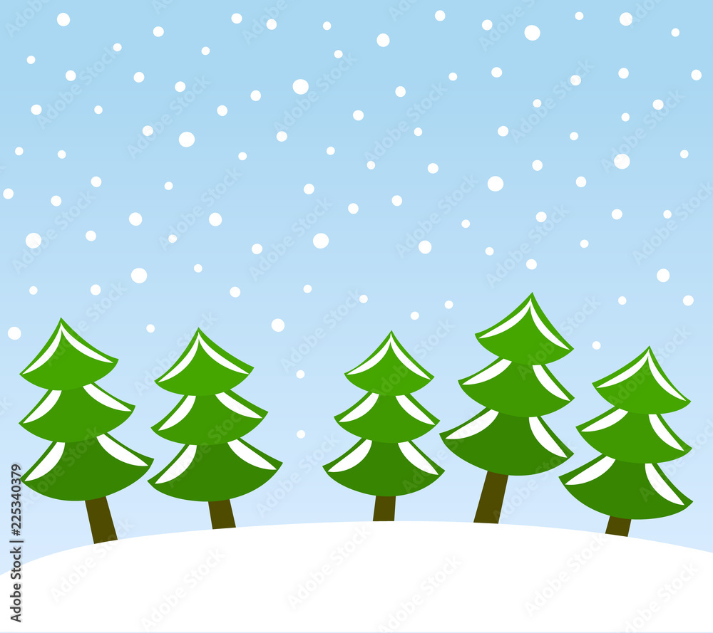 Green christmas trees under the snow holiday forest, vector
