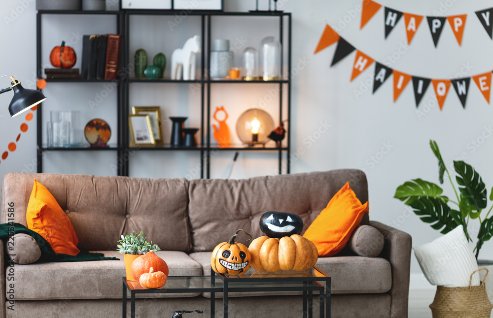 Fototapeta premium interior of the house decorated with holiday of a halloween 