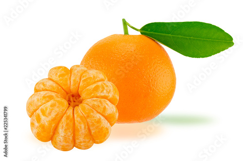 orange with leaf on white background, clipping path