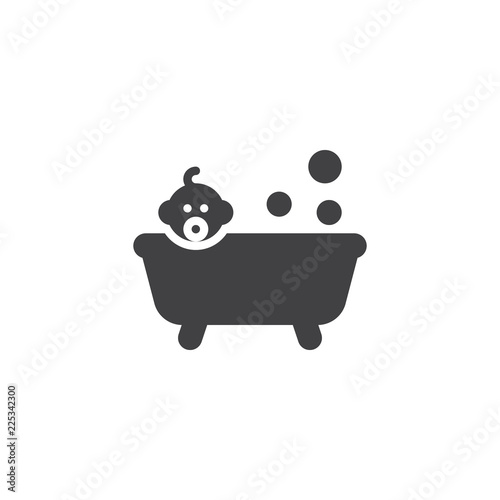 Bathing baby vector icon. filled flat sign for mobile concept and web design. Baby taking a bath simple solid icon. Symbol, logo illustration. Pixel perfect vector graphics