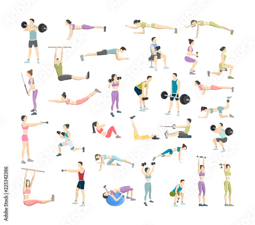 Big set of people doing exercises in the gym