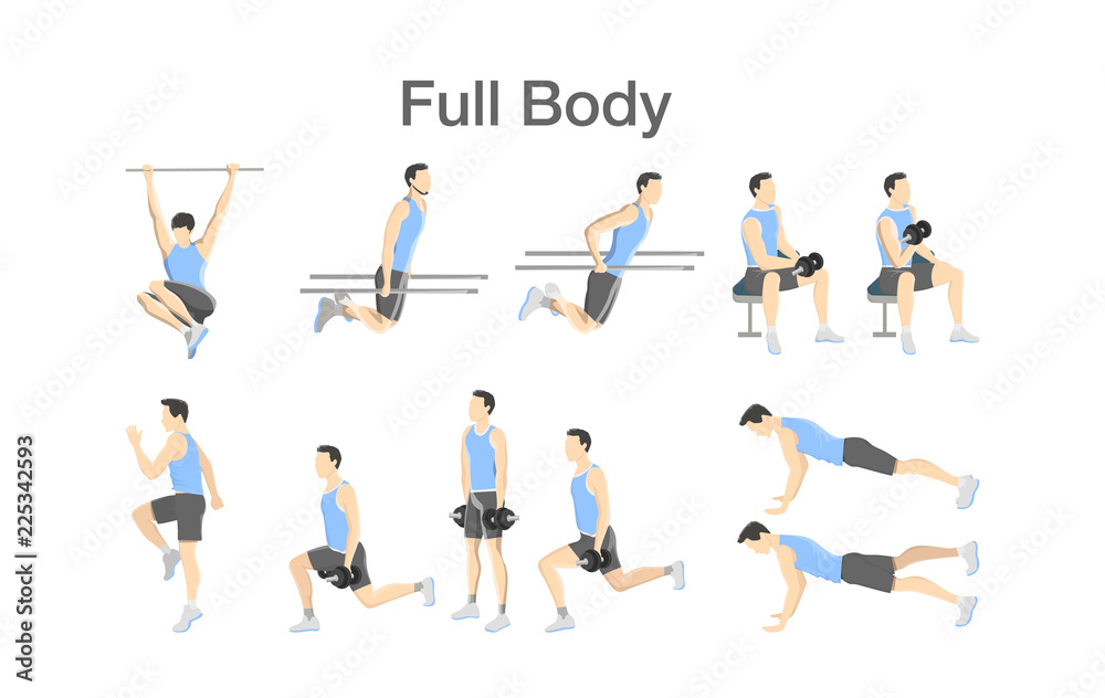 Set of people doing exercises in the gym Set of people doing exercises in the gym