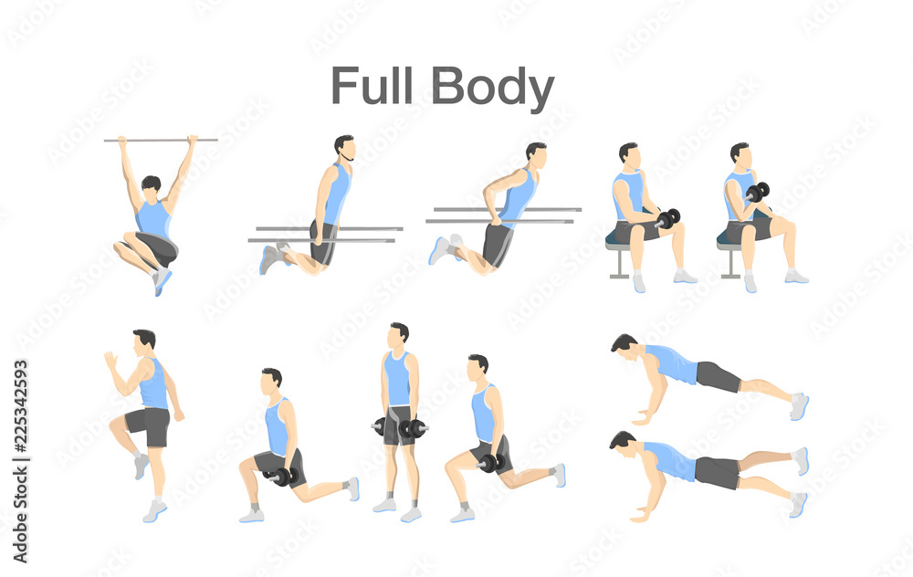 Set of people doing exercises in the gym