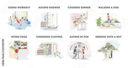 Woman daily routine in the end of the day
