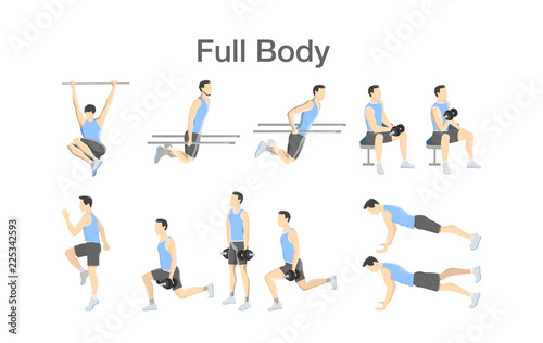 Set of people doing exercises in the gym