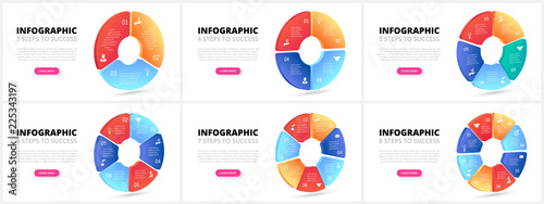 Vector gradient circles. Business template for presentation. Creative concept for isometric infographic with 3, 4, 5, 6, 7 and 8 steps, options, parts or processes.