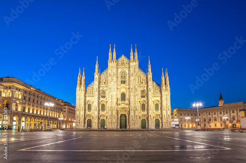 Milan Italy, night city skyline at Milano Duomo Cathedral