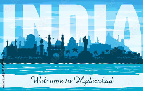 Hyderabad India city skyline vector silhouette