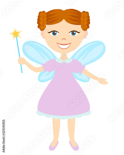 Redheaded fairy with magic wand isolated on white background