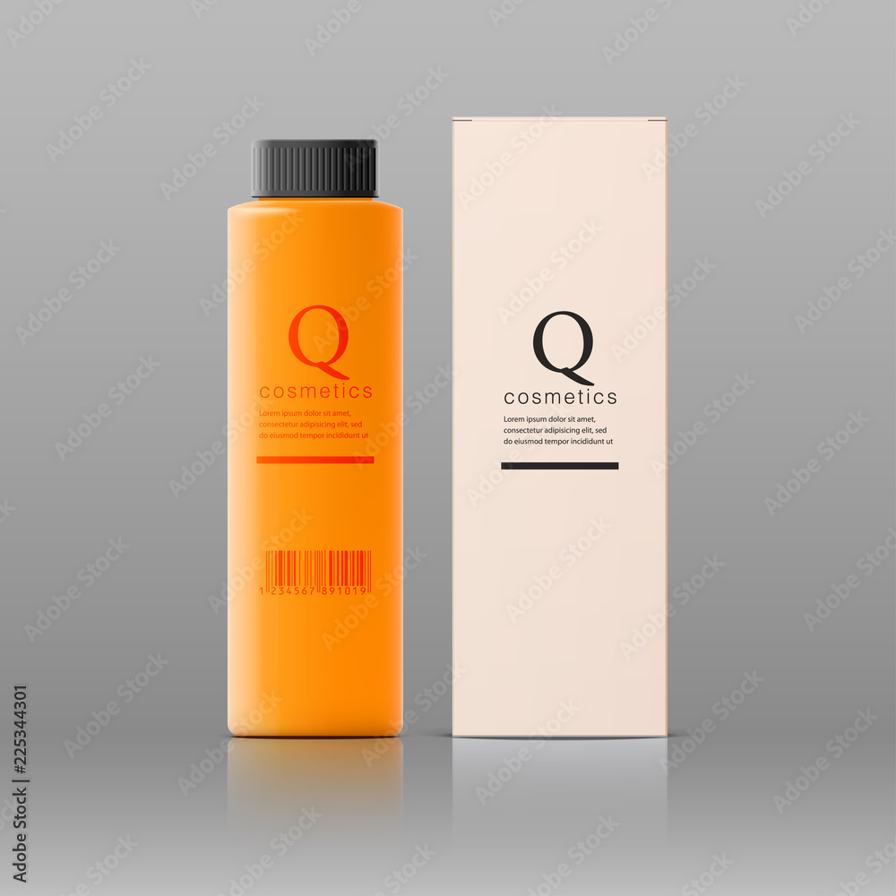 Realistic cosmetic orange bottle with black lid Realistic cosmetic orange bottle with black lid