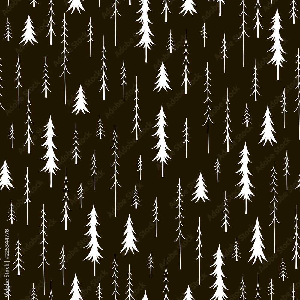 Seamless pattern of hand drawn firs