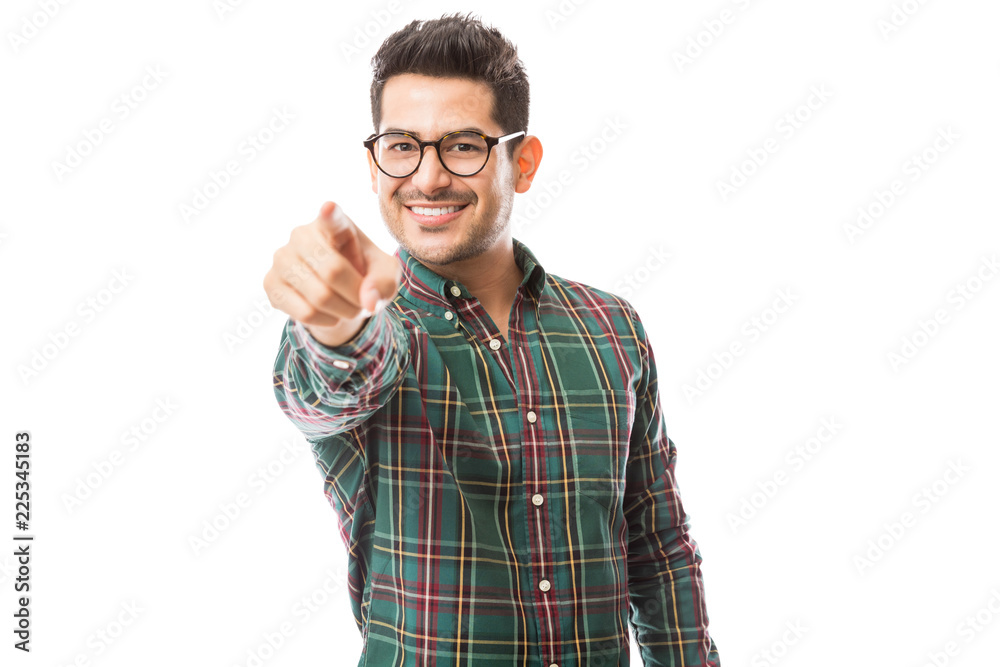 Man Pointing For Recruitment Over White Background Man Pointing For Recruitment Over White Background