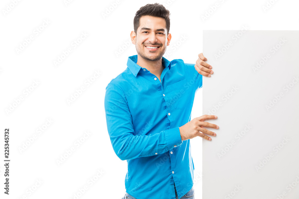 Man With Empty Banner Showing Concept Of Advertisement Man With Empty Banner Showing Concept Of Advertisement