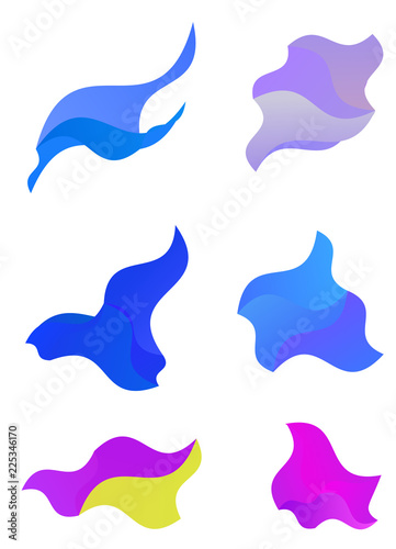 Set, collection of abstract irregular geometric shapes. Modern dynamic style with bright gradient colors