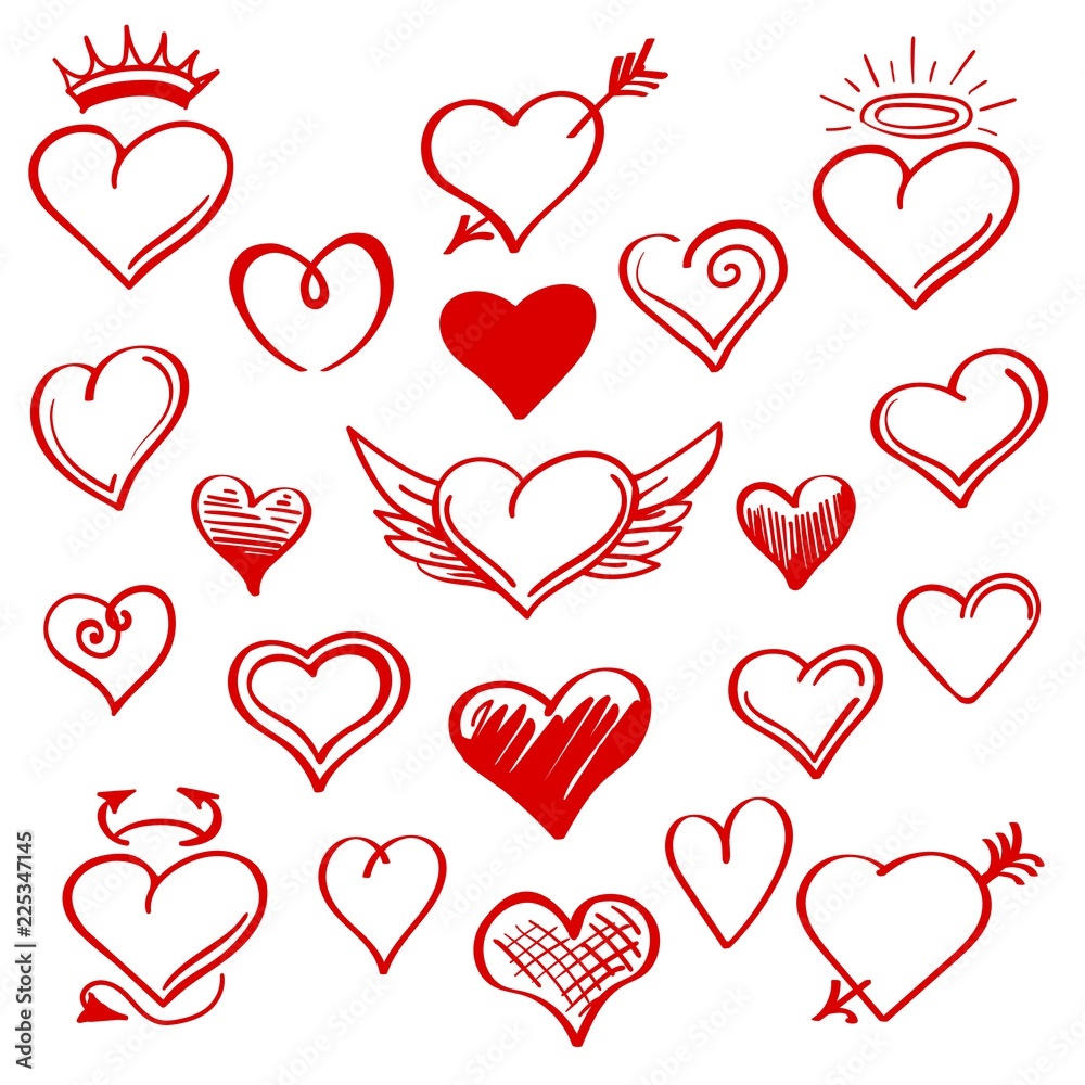 Red sketch heart set Red sketch heart set