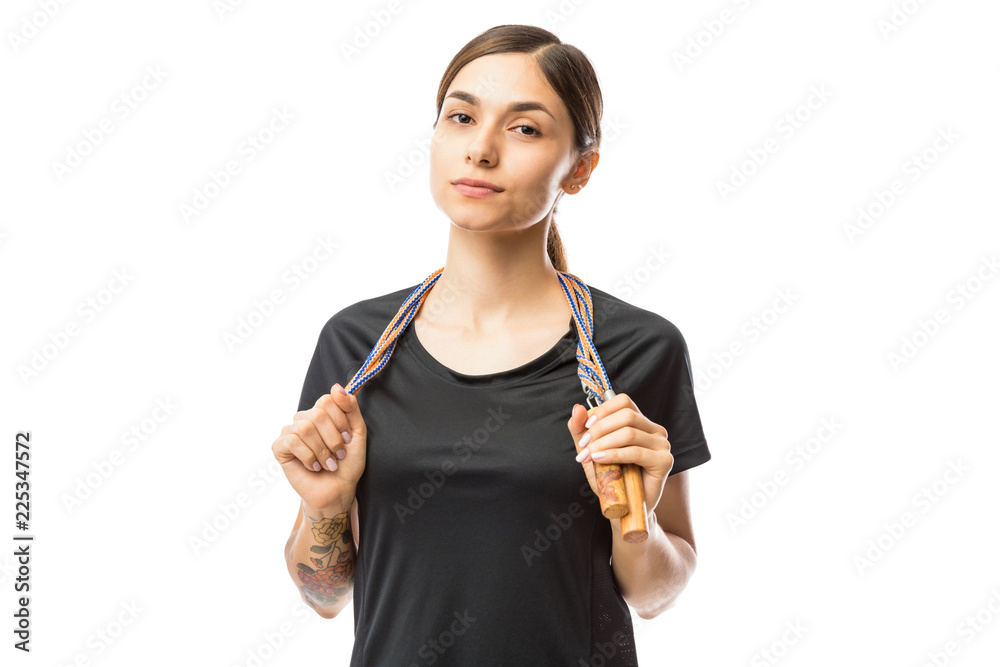 Determined Female Athlete With Skipping Rope Determined Female Athlete With Skipping Rope