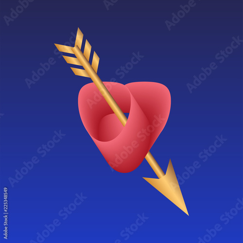 Stylized heart pierced by golden Cupid's arrow