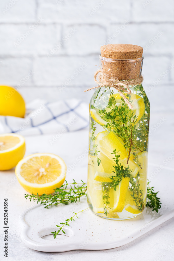 Fresh cool lemon thyme infused water detox drink Fresh cool lemon thyme infused water detox drink